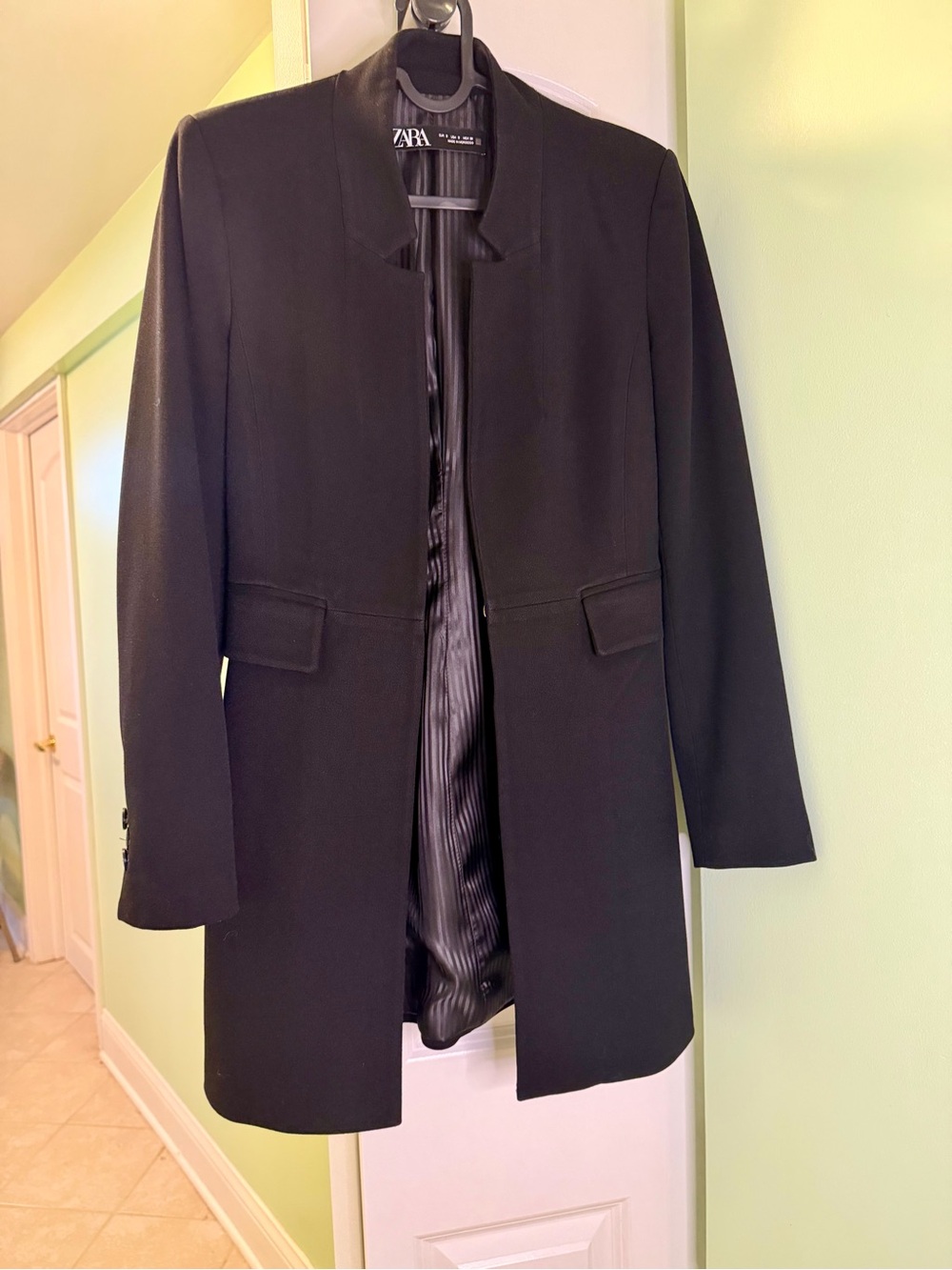 Zara Black Long Tailored Blazer Coat with Satin Lining